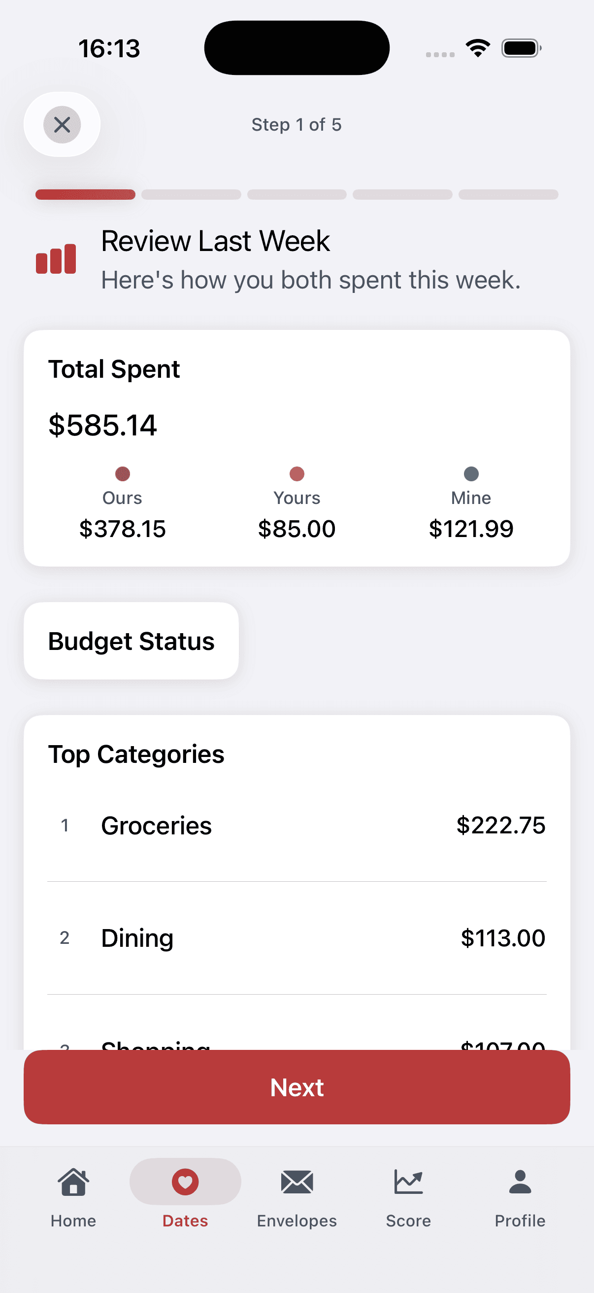 Money Date step in progress